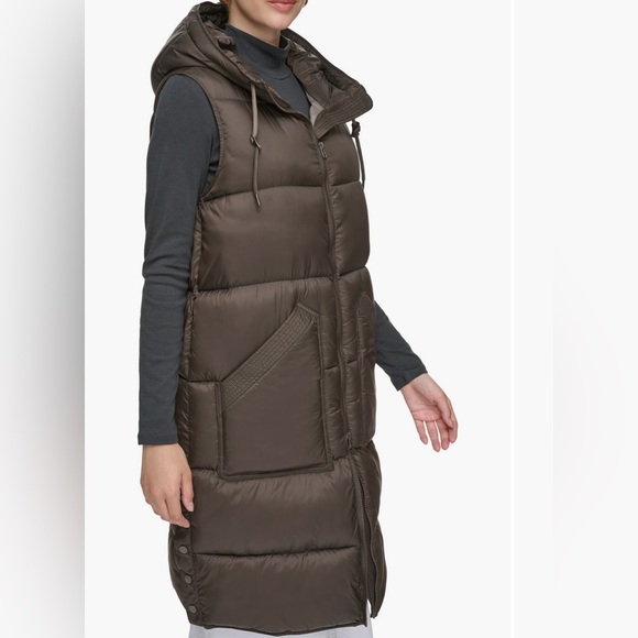 Andrew Marc | Kerr Hooded Longline Puffer Vest Chocolate size Medium - Picture 3 of 16